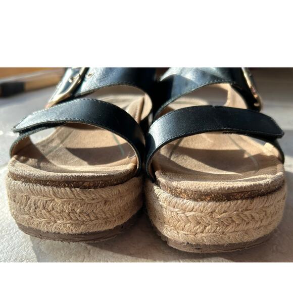 Aetrex Vania Black Leather Platform Wedge Sandal Arch Support Size 37 / US 7 - Picture 5 of 12